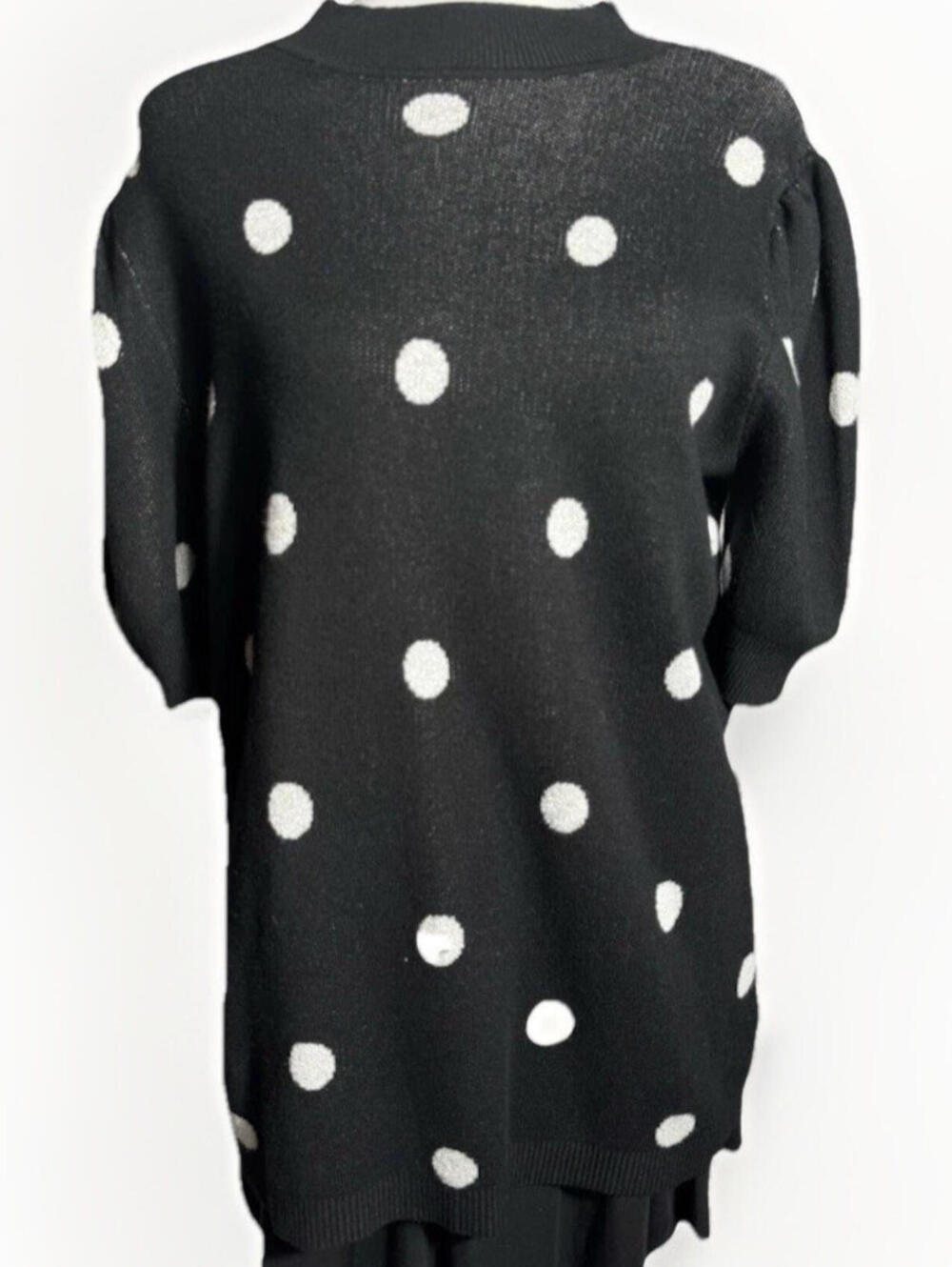 BY Design Womens Sweater Sz L Polka Dot Puff Sleeve Soft Stretch Career Casual